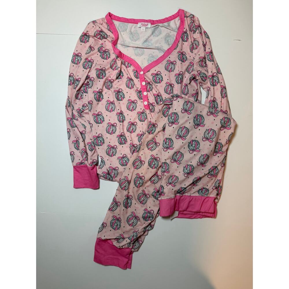Just Being Jordan Size L Pajamas Disco Ball Pink Stretchy Sleep - Picture 2 of 4